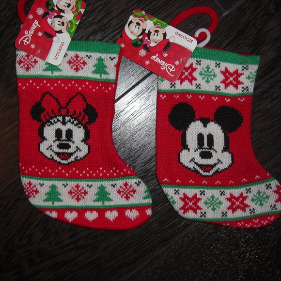 New Disney Set of 2 Mickey & Minnie mouse Mini 8" Christmas Stocking - Picture 1 of 1